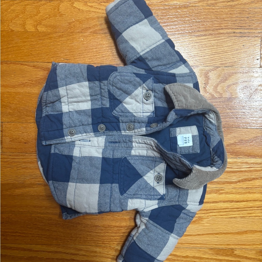 GAP Kids Blue and Gray Plaid Jacket